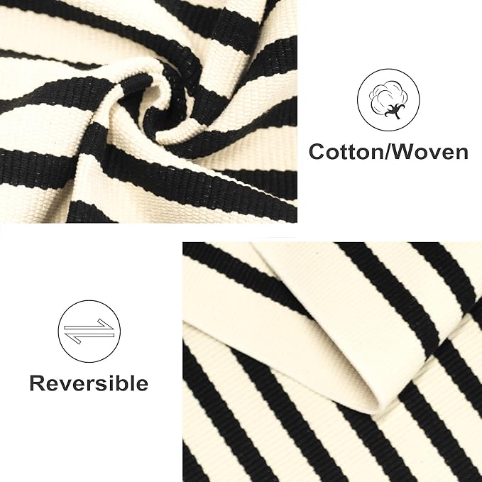 Washable Proch Rug 2.3'X3.6',Beige and Black Entryway Rug Cotton Woven Bathroom Rugs Front Porch Decor for Bedroom/Home Entrance/Front Porch