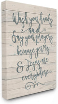 Stupell Industries Blue Script Germs and Jesus Cursive Planked Look Typography Canvas Wall Art