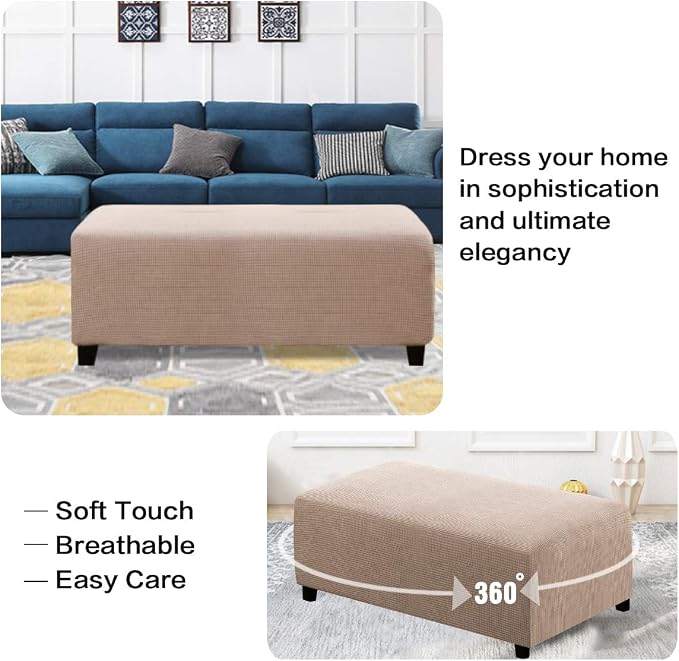 H.VERSAILTEX Ottoman and Sofa Seat Cushion Combined Cover Slipcover Rectangle Sofa Slipcover Fit Length 56"-75" Suitable for L Shaped Seat Cushion Cover or Chaise Part Cover Stretch Thick Soft - Sand
