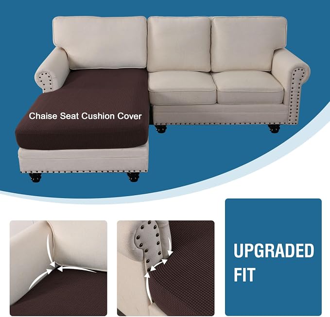 H.VERSAILTEX Sectional Couch Covers 1 Piece Chaise Slipcover L Shape Separate Cushion Couch Cover for Both Left/Right Sectional Couch (Seat Only: 1 Chaises, Chocolate)