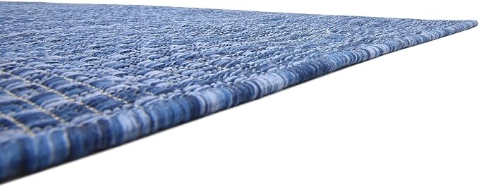 Unique Loom Collection Casual Transitional Solid Heathered Indoor/Outdoor Flatweave Area Rug (6' 1" x 9' Rectangle, Blue/Navy Blue)