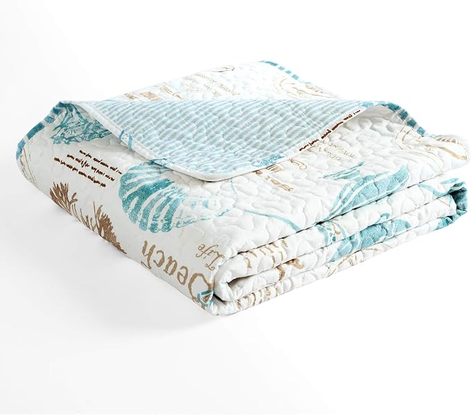 Lush Decor Harbor Life Throw Blanket, 50" W x 60" L, Blue & Taupe - Throw Blankets for Bed - Couch Blanket - Coastal Throw Blanket for Couch