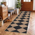 Garvee 2x8 Easy Jute Front Porch Rug, Modern Geometric Runner Rug with Non Slip Backing, Diamond Washable Rugs for Entryway, Stain Resistant Non Shedding Mats for Bedroom, Kitchen, Patio, Black/Brown