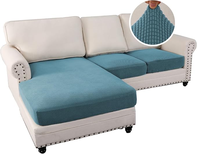 H.VERSAILTEX Sectional Couch Covers 3 Pieces Sofa Seat Cushion Covers L Shape Separate Cushion Couch Chaise Cover for Both Left/Right Sectional Couch (Seat Only: 1 Chaise + 2 Sofa, Storm Blue)