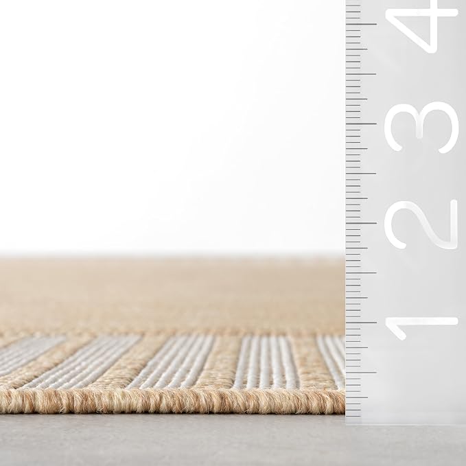 Nuloom Asha Tan/Ivory, 9'6" x 12', Casual, Striped Border, Soft and Cozy, High Traffic, Easy Clean, Durable Area Rug for Indoor/Outdoor Patio, Deck, Porch, Garden, Courtyard