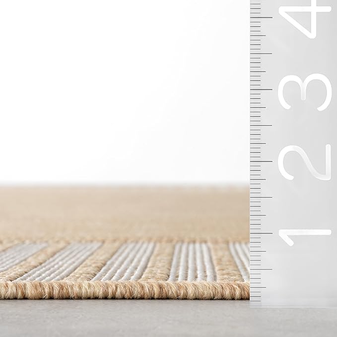 Nuloom Asha Tan/Ivory, 10' x 14', Casual, Striped Border, Soft and Cozy, High Traffic, Easy Clean, Durable Area Rug for Indoor/Outdoor Patio, Deck, Porch, Garden, Courtyard