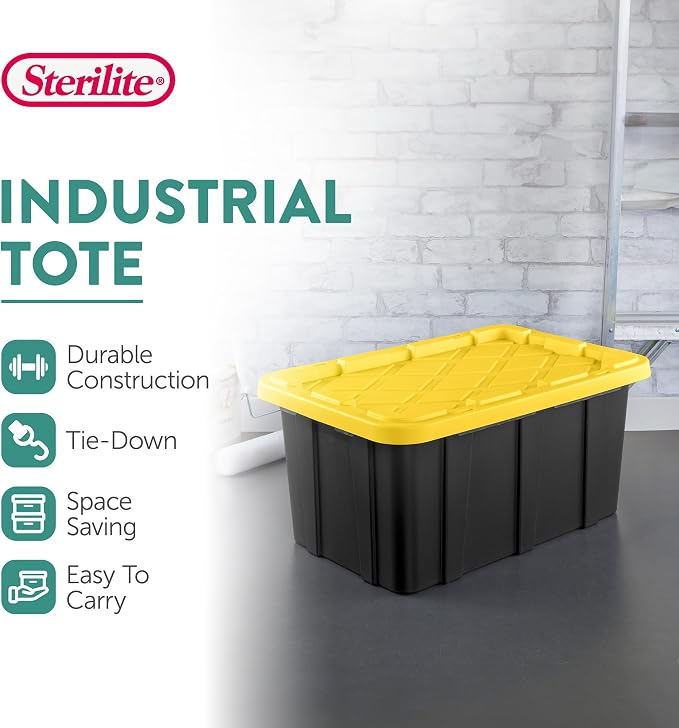 Sterilite 18-Pack Industrial Tote, Plastic Storage Container Bins with Lids, 17 Gallon - Heavy-Duty Organizing Containers for Closet, Bathroom, and Office