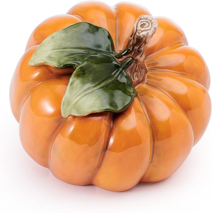 Fitz and Floyd Harvest Halloween Side Pumpkin Ceramic Figurine, 5.5 inch