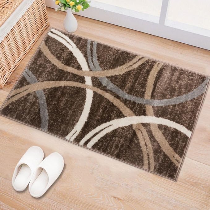 Rugshop Wavy Circles Modern Non-Shedding Accent Area Rug Brown 2' x 3' | Rectangular, Size 2' x 3', Living Room, Bedroom, Dining Room, Home Office, Kitchen, Entryway, Hallway, Nursery, Kids Room