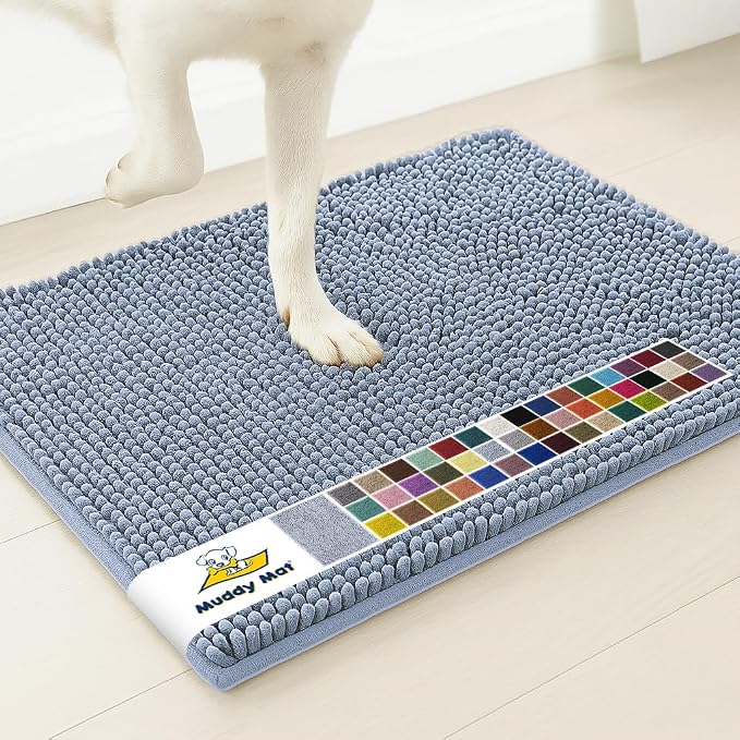 Muddy Mat® | Super Water Absorbent Door Mat Indoor, Microfiber Quick Dry Chenille Entryway Rug, Slip Resistant Front Door Mat, Indoor Mats for Entryway, Machine Washable Pet Rug, Baby Blue 22" x 36"