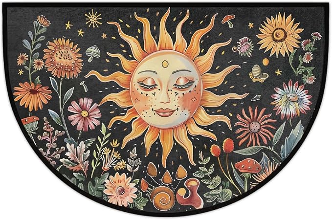 Sun Flowers Half Round Door Mat Non Slip Half Circle Rugs | Colorful Face Washable Half Moon Rug Semi Circle Rugs Indoor Entrance Floor Carpet for Kithen Bedroom Fireplace Decor