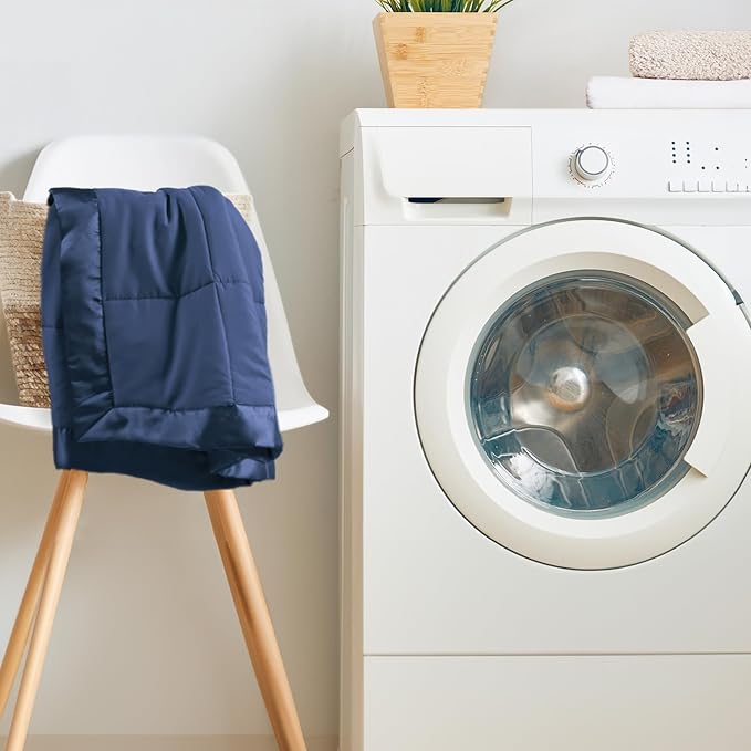 Madison Park Down Alternative King Size Blanket for Bed, Satin Trim, Navy | Lightweight Windom Blanket Premium 3M Scotchgard Moisture Wicking Treatment, OEKO TEX, Soft Bed Cover, All Season