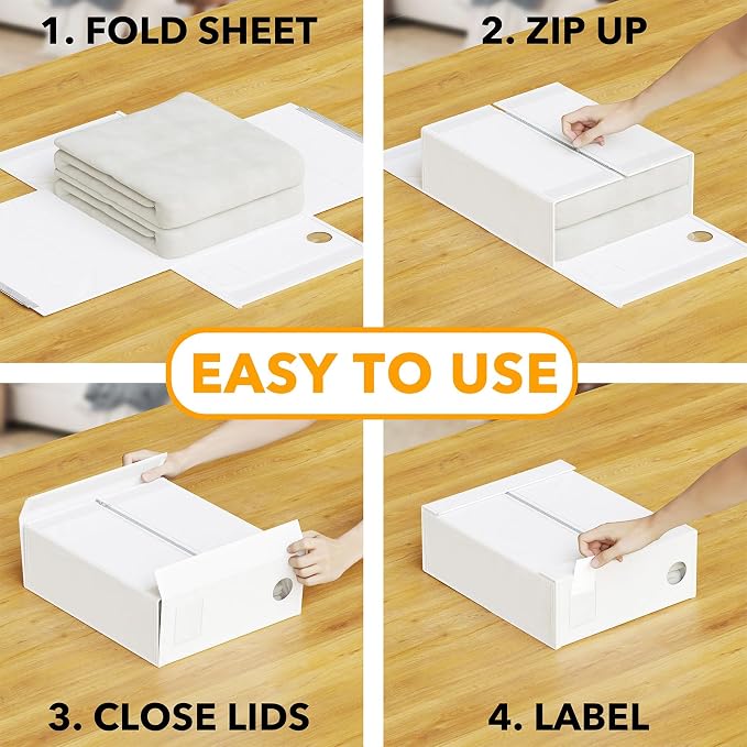 SpaceAid 6 Pack Bed Sheet Organizers and Storage, Foldable Sheet Organizer with Window for Linen Closet, Set Folder Keeper for Queen & King Size Bedding Storage (White)