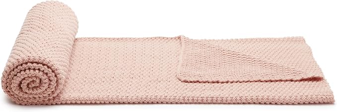 Amazon Basics Chunky Cable Knit Throw Blanket for Couch, Sofa, Bed, Lightweight Soft Cozy, 50" x 60", Dusty Rose
