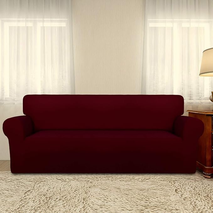 PureFit Stretch Oversized Couch Covers Fleece Sofa Slipcovers Wine | 1-Piece Sofa Cover Washable Soft Couch Protector, Couch Slipcover with Non Skid Foam and Elastic Bottom for Kids, Dogs