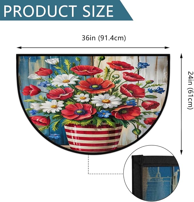 Spring Flower Wood Half Round Door Mat Non-Slip Semi Circle Rug Washable Half Moon Floor Rug Absorbent Bathroom Area Rugs for Outdoor Indoor Fireplace Mat Entryway Kitchen Decor Rugs