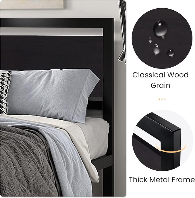SHA CERLIN Heavy Duty Full Size Bed Frame with Modern Headboard, Black | Platform Metal Base with Square Footboard and 13 Strong Slats Support, No Box Spring Needed