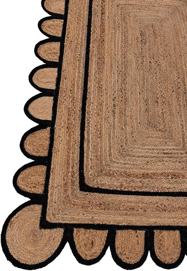 2x3 3x5 4x6 5x7 6x9 8x10 9x12 Black Color Scalloped Design Braided Jute Rug Kitchen Rug Patio Hallway Entryway Outdoor (3x5 Ft )
