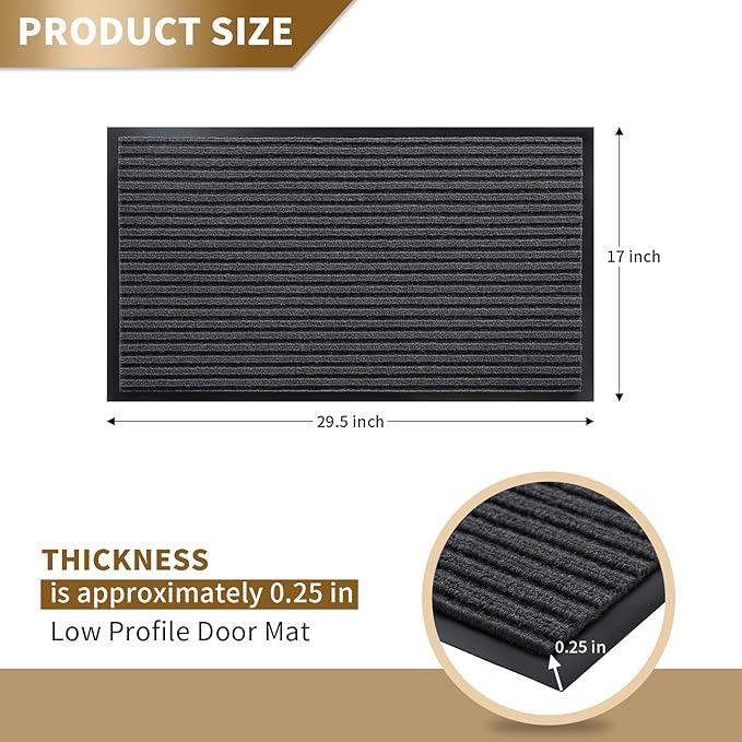 Yimobra Front Door Mat Outdoor Indoor Entrance, 100% Waterproof All-Season All Weather Doormat, Welcome Matt Outside Entry, Non Slip, Low Profile, Heavy Duty Patio Porch Floor Mat,29.5 x 17, Grey