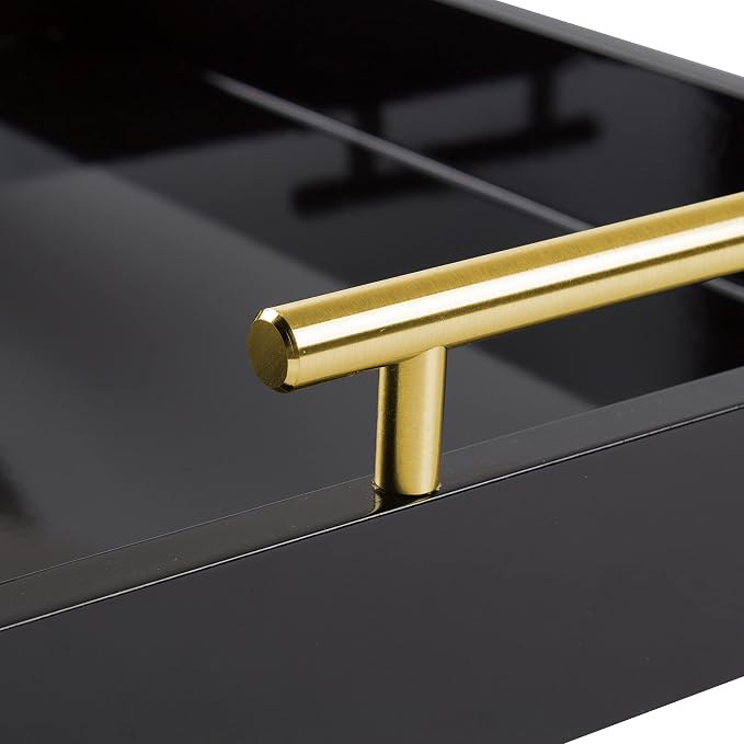 Kate and Laurel Lipton Decorative Modern Rectangular Tray, 16.5 x 12.25, Black and Gold, Chic Serving Tray for Storage, Organization, and Display