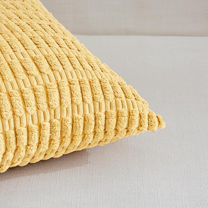 Fancy Homi 4 Packs Yellow Spring Decorative Throw Pillow Covers 20x20 Inch for Living Room Couch Bed Sofa, Rustic Farmhouse Boho Home Decor, Soft Striped Corduroy Square Cushion Case 50x50 cm