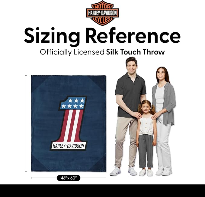 Harley-Davidson Halftone American Silk Touch Throw Blanket, 46 x 60 in | 100% Polyester, Velvety Feel, Lightweight Warmth, Couch Bed Chair Lounging, Giftable Indoor Comfort