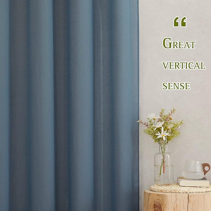 NICETOWN Linen Sheer Stone Blue Curtains 108 inch Long - Image 5