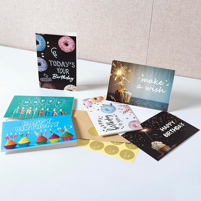 160 Happy Birthday Cards with Envelopes, Birthday Cards Bulk with Short Generic Message Inside, 20 Unique Designs, 4x6 inches, Birthday Cards Assortment for Business and Personal