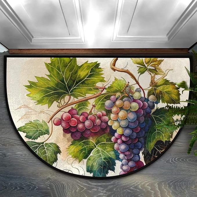 Fruit Grapes Half Round Door Mat Semi Moon Rug Fireplace Carpet Area Rugs | Fruit Grapes Non Slip Absorbent Half Circle Mat Carpet for Indoor Outdoor Patio Kitchen Bathroom Entryway Home Decor