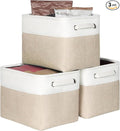 Foldable Storage Bin Collapsible Fabric Storage Basket Cube with Durable Handles Closet Organizer Bins for Organizing Shelves Drawers, Set of 3, 12" x 10" x 9.5", Beige