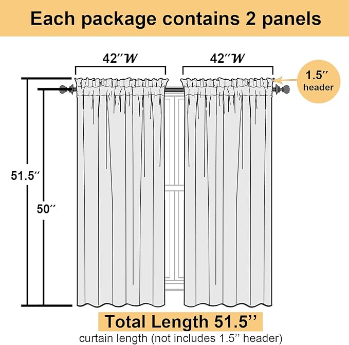 Lecloud White Sheer Curtains 50 Inch Length 2 Pcs, Light Filtering Voile - Image 3