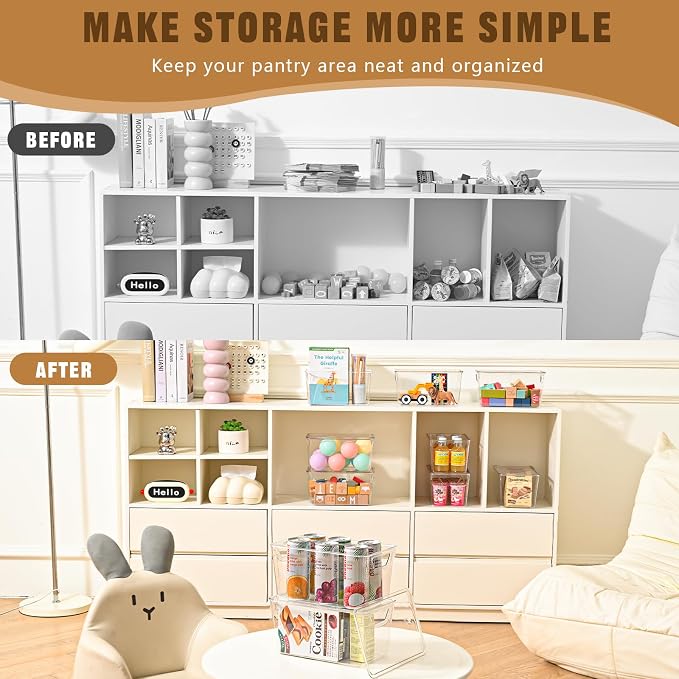 Freebat 12 Pack clear storage bins with lids, Middle pantry organizer bins | stackable Plastic Storage Containers, pantry Organization for Office, Bedroom, cabinet, Fridge,Kitchen Organization