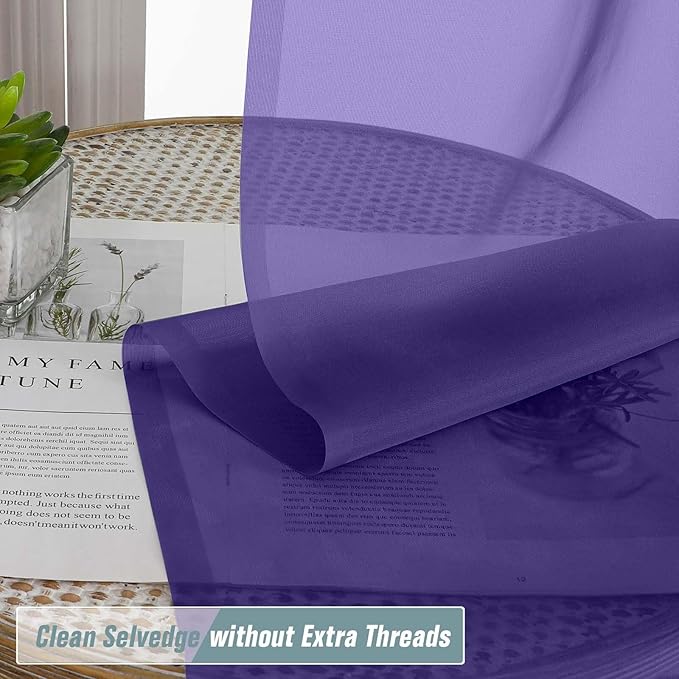 Purple Sheer Curtains 84 Inches Long 2 Panels, Elegant Airy Transparent Light Filtering Window Curtains, Window Drapes for Living Room Bedroom, Top Dual Rod Pocket Design, 2x42Wx84L Inches