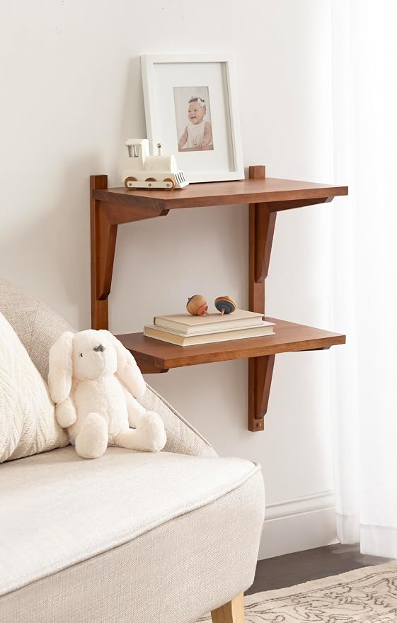 Kate and Laurel Meridien Modern Wood Tiered Floating Wall Shelf, 18 x 12 x 24, Walnut Brown, Contemporary Wooden Floating Shelves for Use as Living Room Decor Accent or Over-the-Toilet Storage Shelf