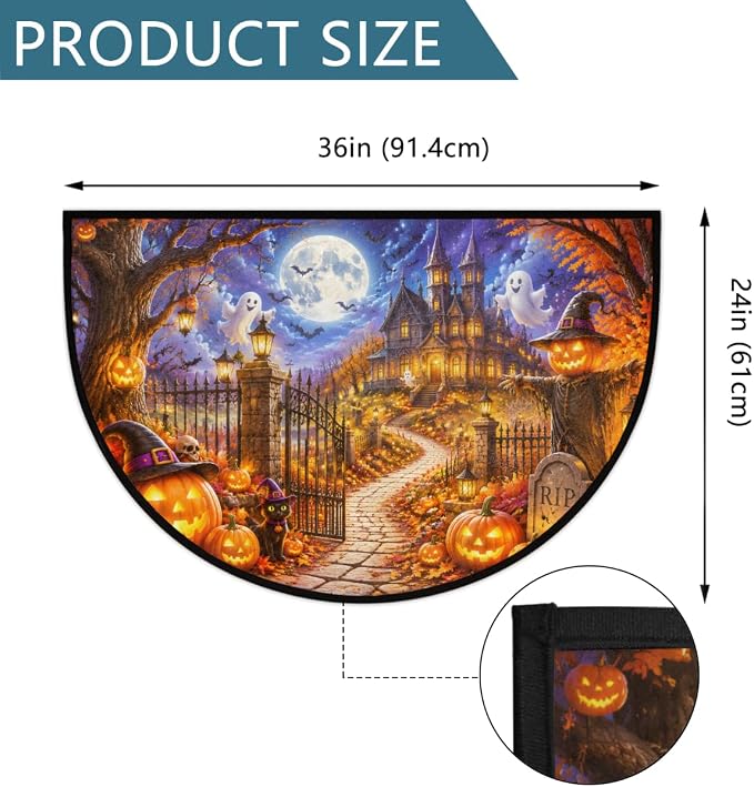 Halloween Half Round Door Mat Welcome Entrance Mat Bath Bathroom Rug B1 | Halloween Ghosts Welcome Entrance Mat Anti-Slip Half Moon Bath Mat Semi Circle Rug Indoor Outdoor Kitchen Rug