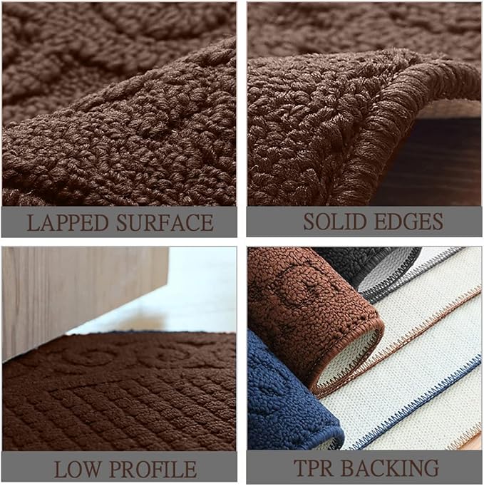 Half Round Indoor Door Mat 18"X30",Non Slip Machine Washable Entryway Rug for Front/Back Door,Half Circle Absorbent Low Profile Entrance Floor Mat Welcome Mat for Muddy Shoes and Paws-Brown