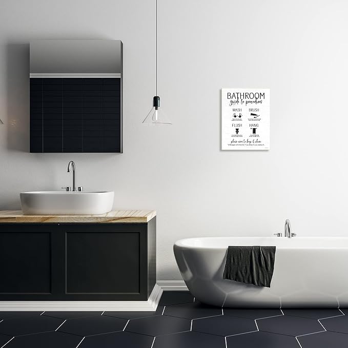 Bathroom Guide Procedures, 13 x 19 Inch Mounted Print on Wall Plaque | Stupell Industries · By Lettered and Lined · Ready to hang · Hand finished · Made in USA
