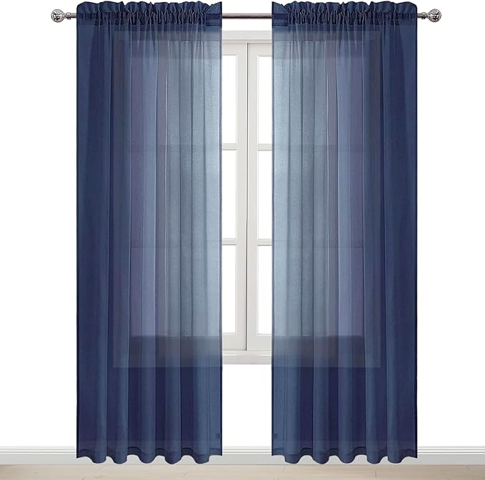 DWCN Navy Blue Sheer Curtains Semi Transparent Voile Rod Pocket Curtains - Image 9