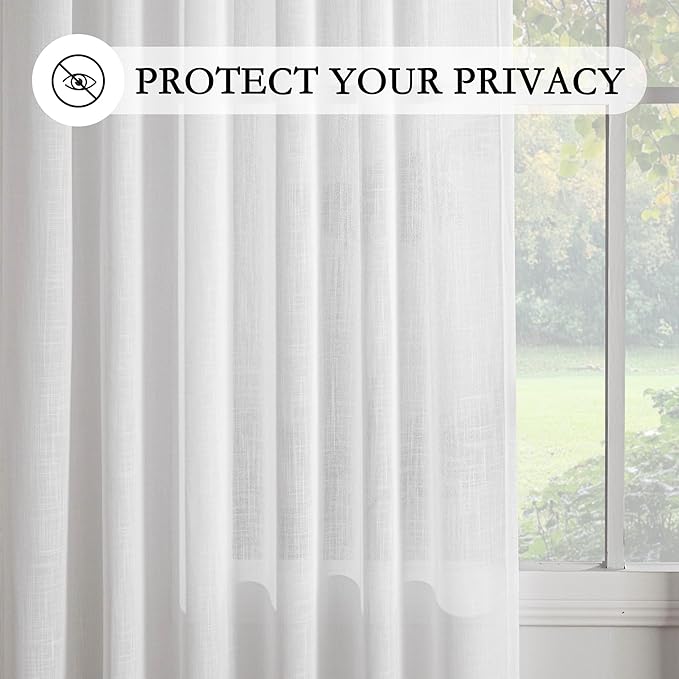 MYSKY HOME Short Curtains for Bedroom Small Windows, Light Filtering Sheer Drapes Kitchen Bathroom Panels Set Boho Decor Country Style, Light Filtering Privacy Protect, 50x54, White, 2 Pieces