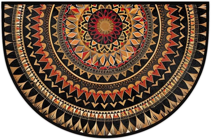 Mandala Boho Half Round Door Mat Non Slip Half Circle Rugs | Ethnic Flower Washable Half Moon Rug Semi Circle Rugs Indoor Entrance Floor Carpet for Kithen Bedroom Fireplace Decor