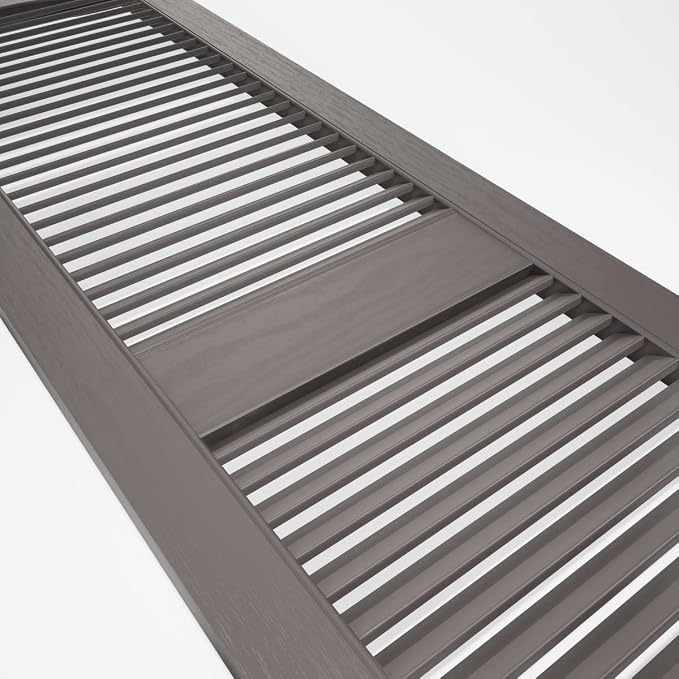 12"W x 80"H Lifetime Vinyl, Standard Cathedral Top Center Mullion, Open Louver Shutters, w/Installation Shutter-Lok's & Matching Screws (Per Pair), Musket Brown