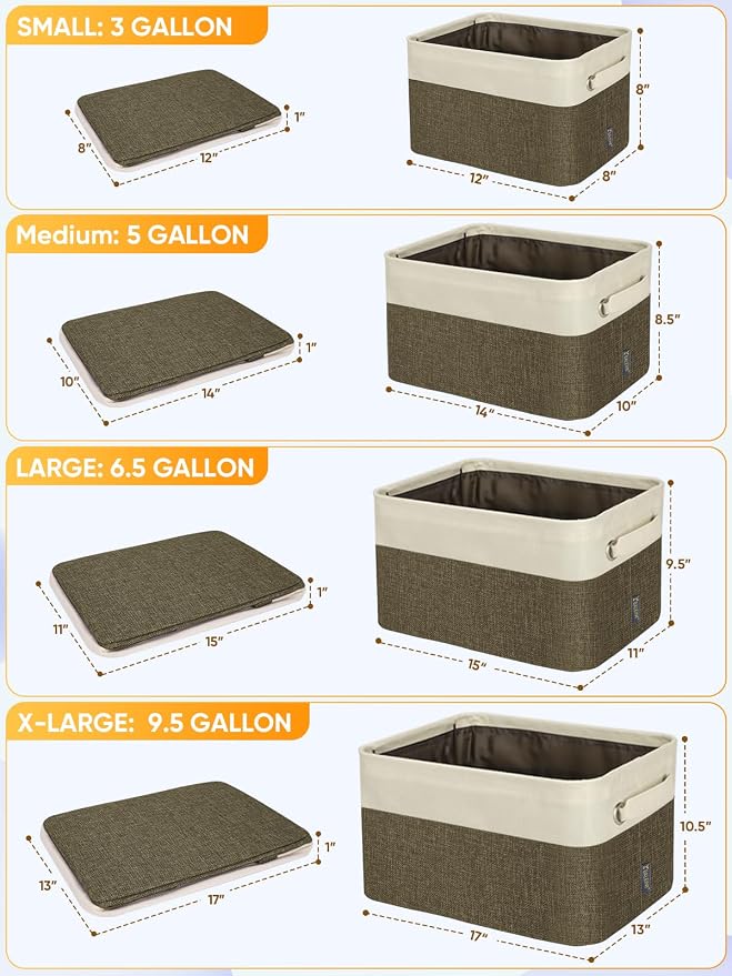 BALEINE 3 Pack Fabric Closet Storage Bins for Shelves, Linen Closet Organizers and Storage, Decorative Baskets for Organizing, Shelf, Clothes, Home, Office (Brown, 15"x11"x9.5")
