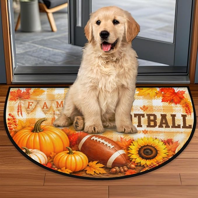Thanksgiving Half Round Door Mat Outdoor Doormat Bedroom Entrance Rug A3 | Autumn Pumpkin Thanksgiving Semi Moon Door Mat Non-Slip Absorbent Kitchen Rug Indoor Welcome Bath Mat 36" X 24"