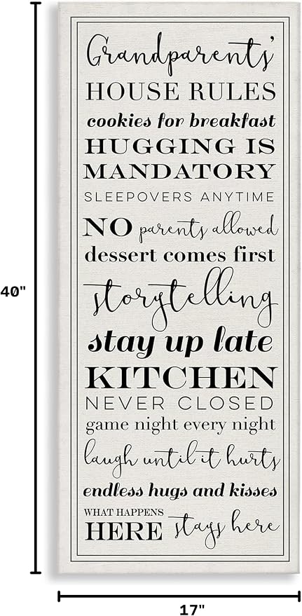 Stupell Industries 'Grandparents House Rules', Canvas Art, 17 x 40 Inches, Easy to Hang and Sturdy, Made in USA, by Lil' Rue