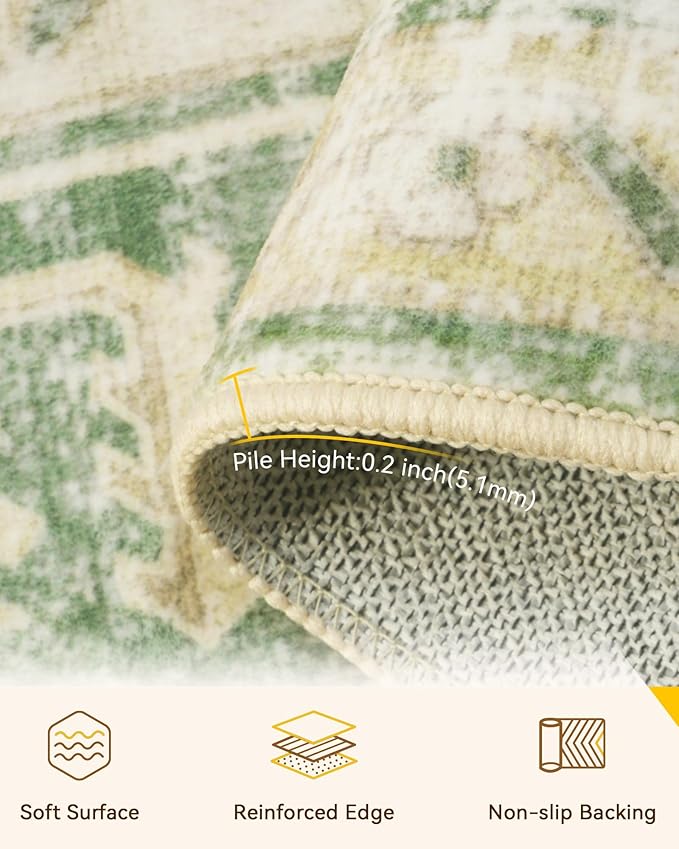 RELEANY Area Rugs 2'6''x8' Runner Rug Non Slip Washable for Kitchen Hallway Bedroom Beside Laundry Room Bathroom Rug, Floor Carpet, Sage Green Yellow