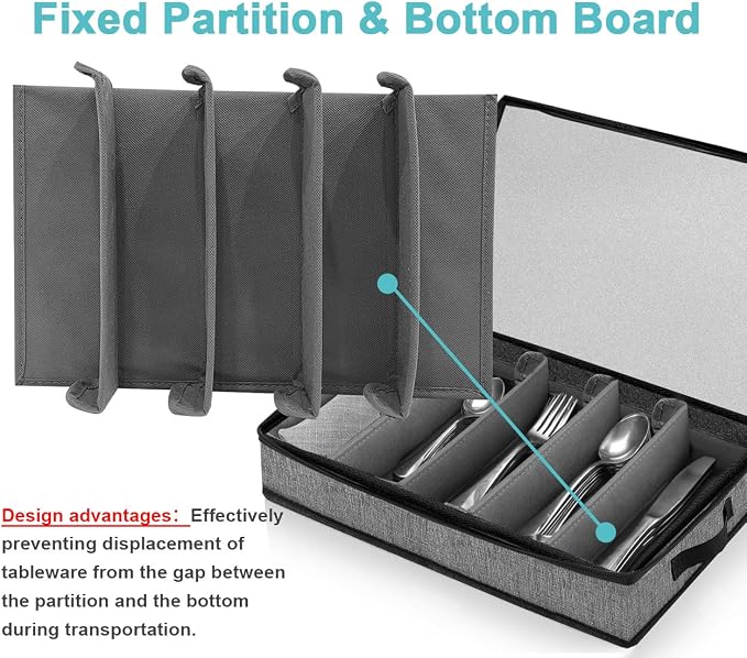 Silverware Organizer Chest,Silverware Storage Box,Stackable Flatware Storage Case,Spoon Organizer,Tableware Storage Box With 4 Dividers for Moving Transport,Kitchen Utensil cutlery Organizer | Silverware Box,Poon Organizer,Tableware Storage Box With 4 ...