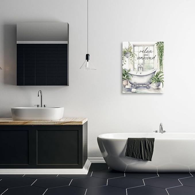 Relax Unwind Bath Foliage Bath, 24 x 30 Inch Canvas Wall Art | Stupell Industries · By Lettered and Lined · Ready to hang · Calm bathroom and bedroom accent · Made in USA