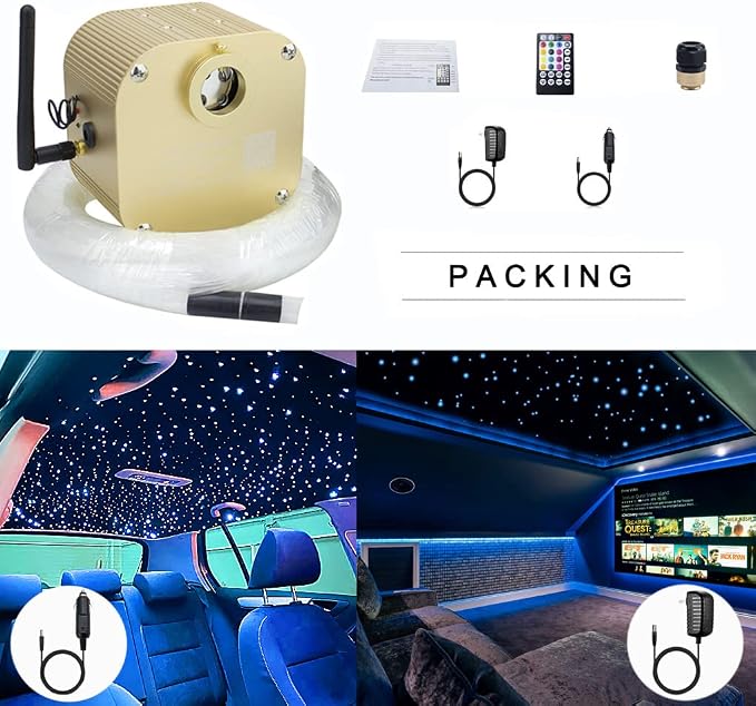 AZIMOM Bluetooth/APP Control 16W Twinkle Fiber Optic Lights Star Ceiling Lighting Kits 550pcs*0.03in13.1ft Fiber Strands RGBW Music Sound Control Light Engine Home Indoor Car Interior Decor