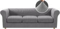 H.VERSAILTEX 4 Piece Stretch Chesterfield Couch Covers for 3 Cushion Couch Sofa Mid Century Deep Seat Sofa Covers (Base Cover Plus 3 Seat Cushion Covers) Thicker Jacquard Fabric (Large Sofa, Dove)