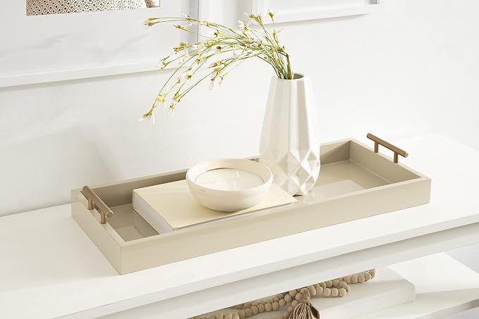 Kate and Laurel Lipton Modern Narrow Tray; 10 x 24; Sand; Midcentury Serving Tray for Storage and Display